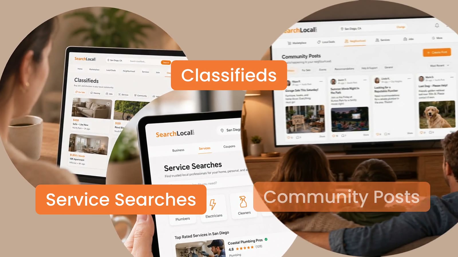 SearchLocal interface and promotional message in the commercial