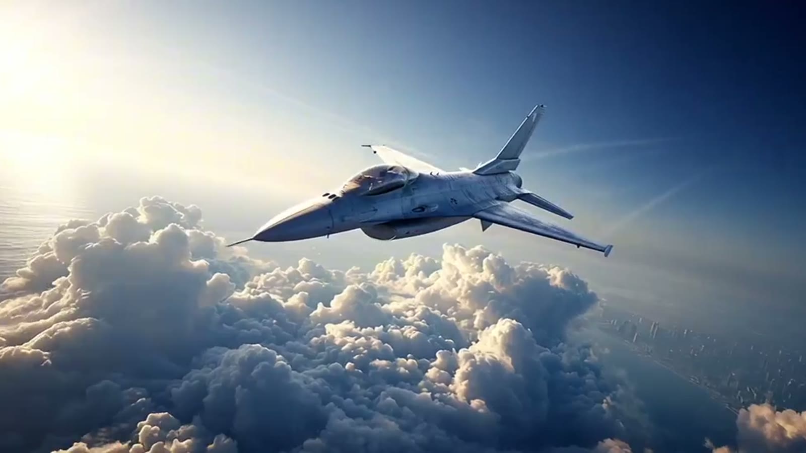 Aircraft captured in a dramatic cinematic frame
